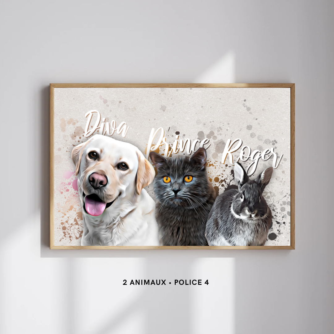 Affiche personnalisée Animaux « Nouddle » (1 à 4 animaux)