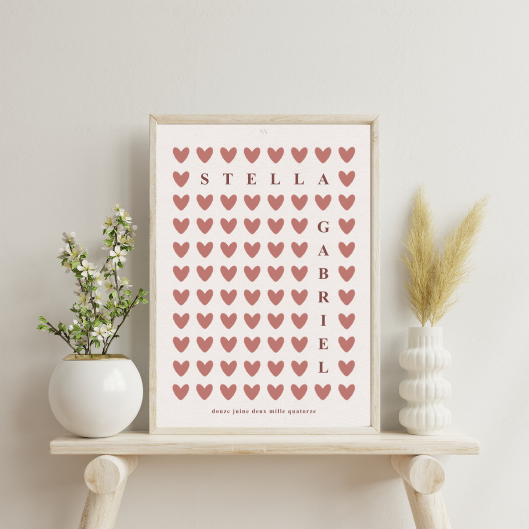 Affiche Personnalisée Prénoms Duo Coeur