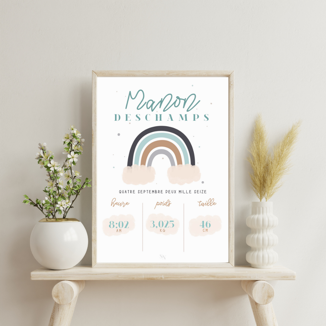 Affiche personnalisée Naissance Arc en Ciel