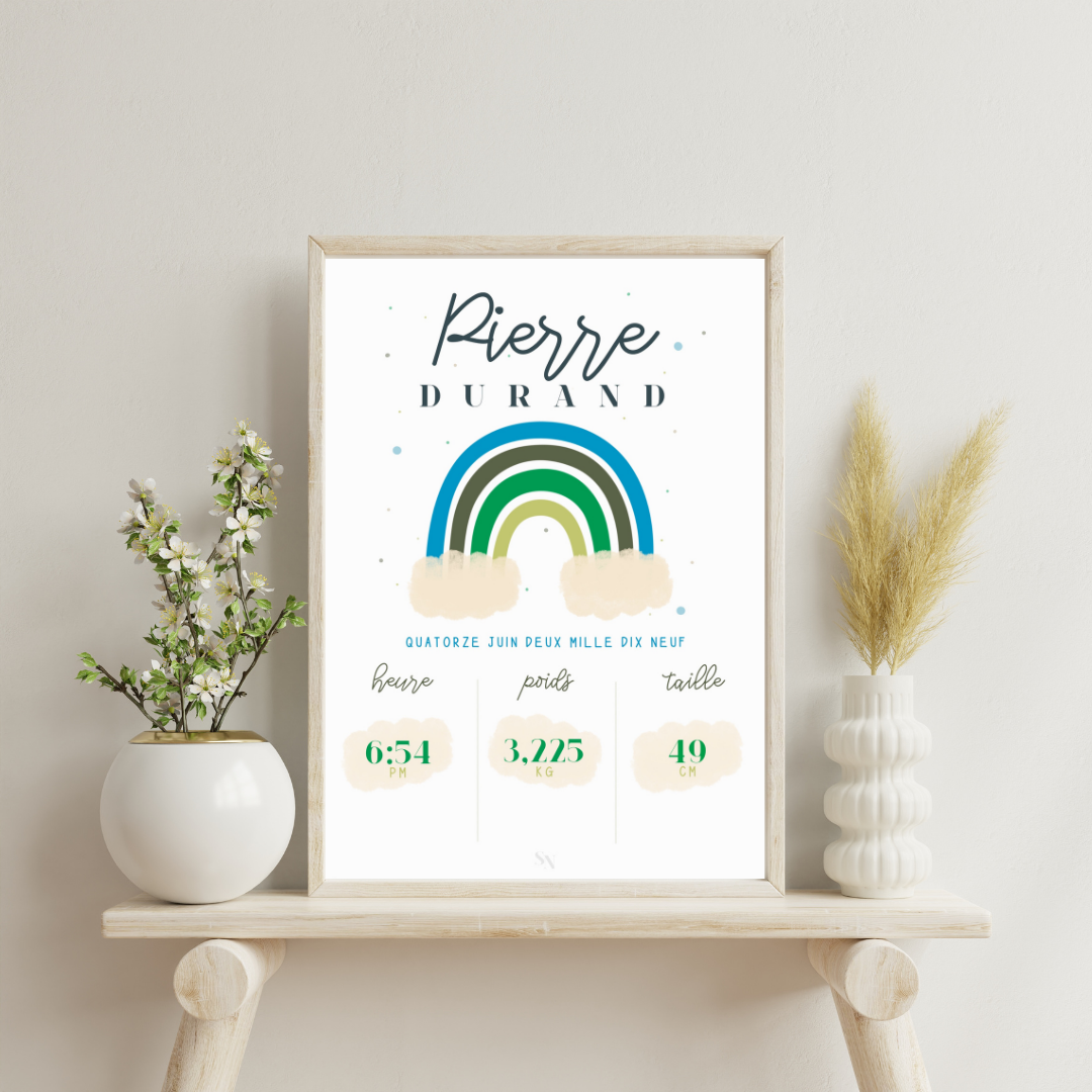 Affiche personnalisée Naissance Arc en Ciel