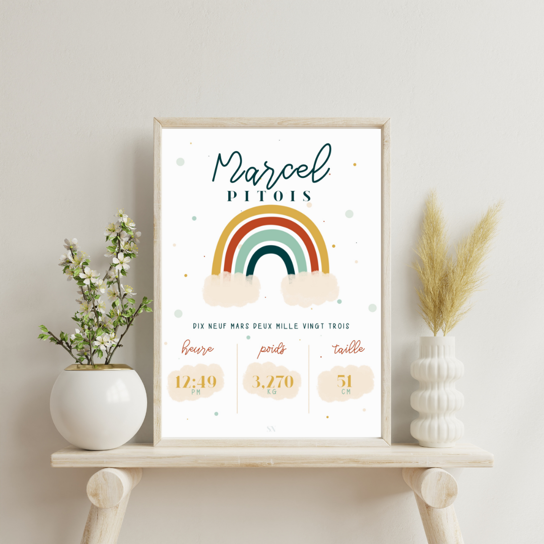 Affiche personnalisée Naissance Arc en Ciel