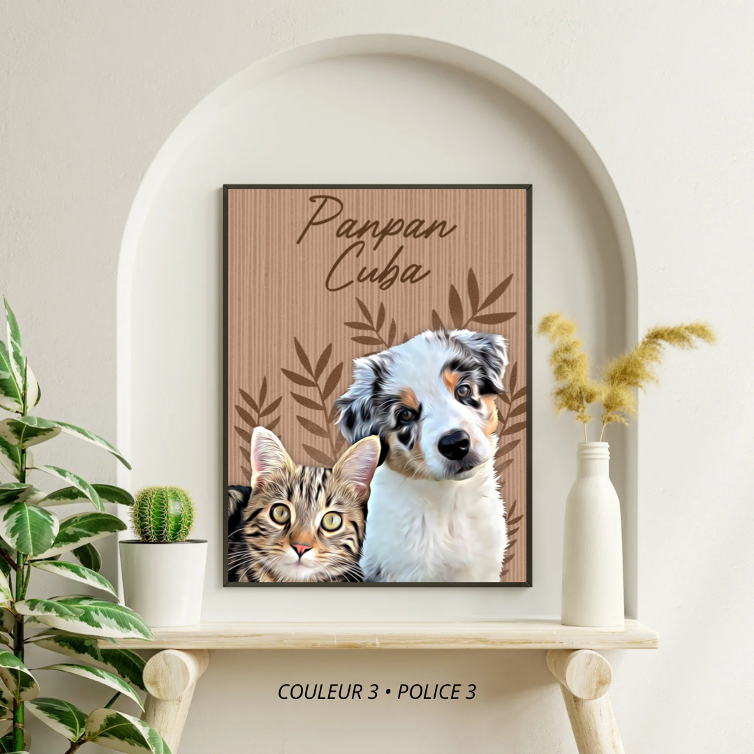 Affiche personnalisée Animaux Fond Feuillage (1 à 4 animaux)