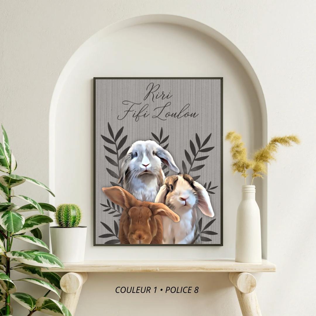 Affiche personnalisée Animaux Fond Feuillage (1 à 4 animaux)
